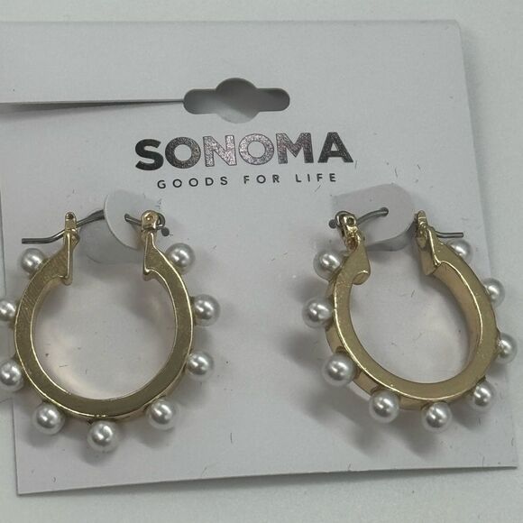 Sonoma Gold Tone Hoop With Faux Pearls Earrings 1 inch - Picture 2 of 6